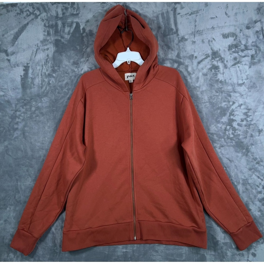 Pact Full Zip Hoodie Womens XL Red Sweatshirt Organic Cotton Brushed Fleece